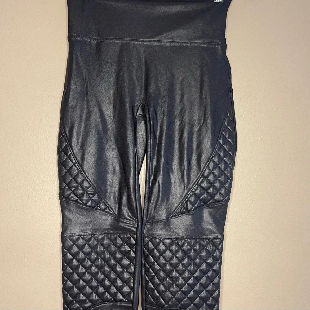 SPANX Black Faux Leather Moto Leggings - Picture 3 of 6
